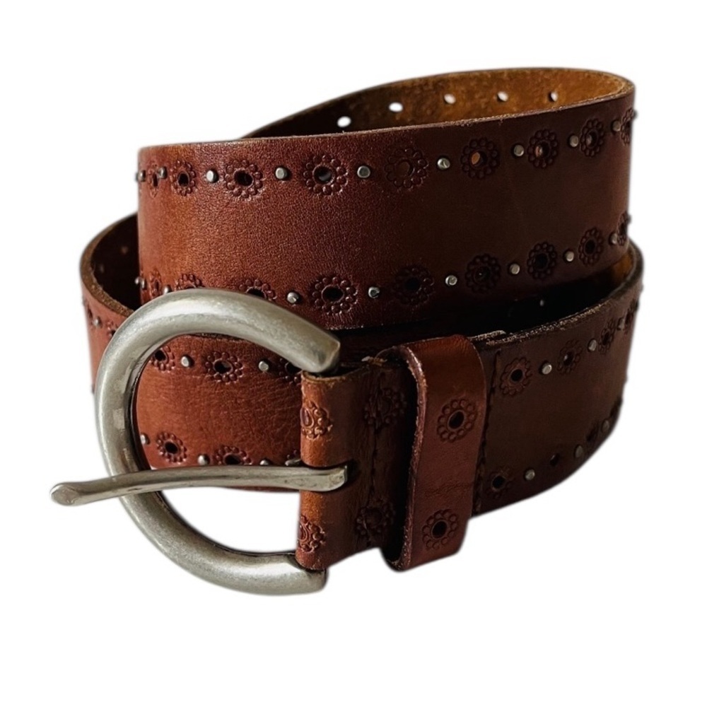 Fossil Flower Tooled Leather Western Style Belt Cowgirl Size Large - Picture 2 of 11